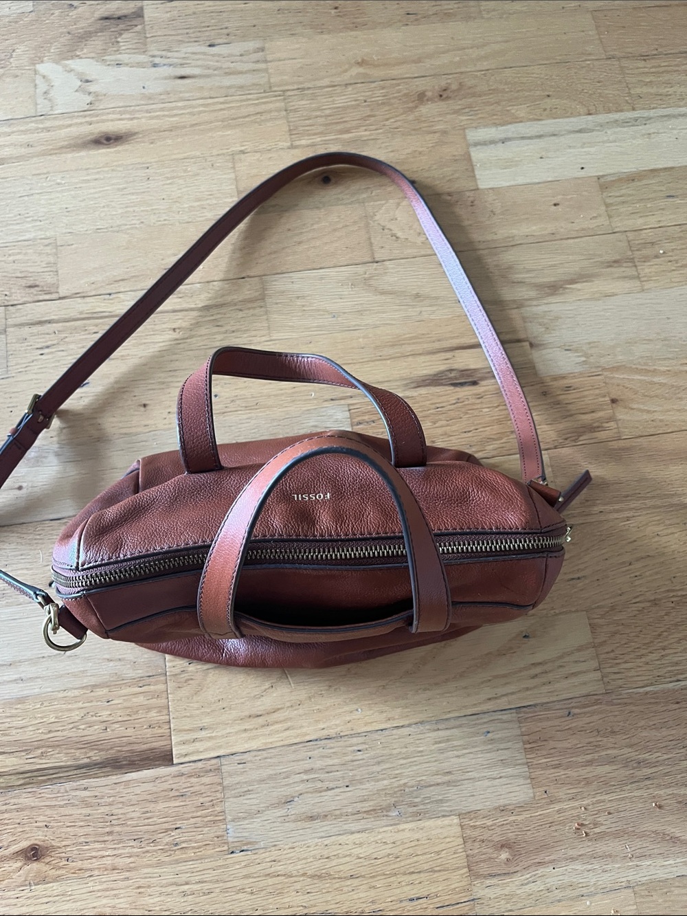 Fossil Leather Satchel in Warm Chestnut Brown - Picture 4 of 5